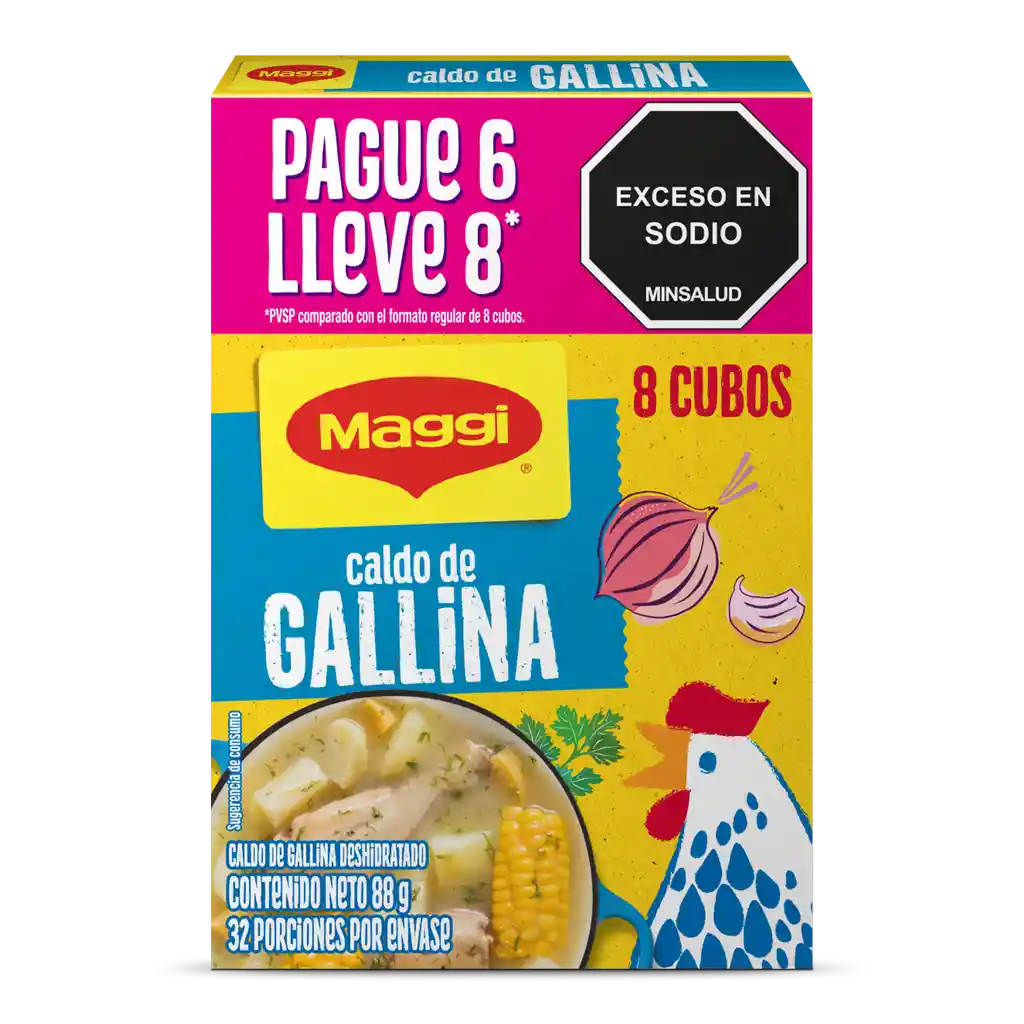 Caldo de Gallina MAGGI paga 6 lleva 8 cubos x 88g