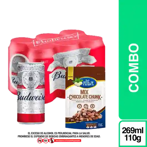 Combo Futbol Chunck Mix de Chocolate + Budweiser Six Pack