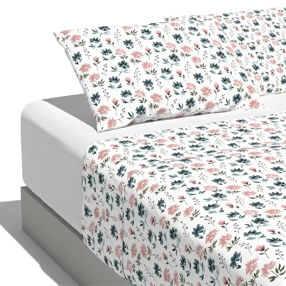 Sábana Estampada King Plus Microfibra 120 Gsm Diseño Flores Krea