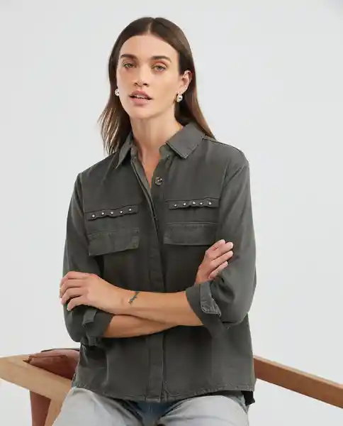 Camisa Ml Cargo Shaket Verde Soldado Ultraoscuro Talla M Mujer Chevignon