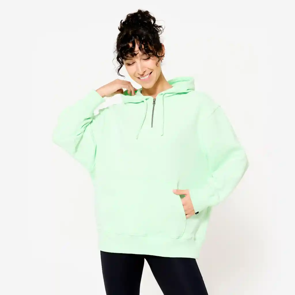 Saco Sudadera de Fitness 520 Con Capucha Oversized Para Mujer Verde Claro
