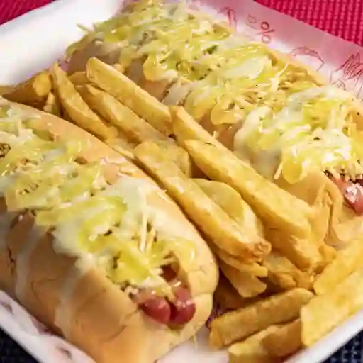 2' Perros gratinado + papas fritas