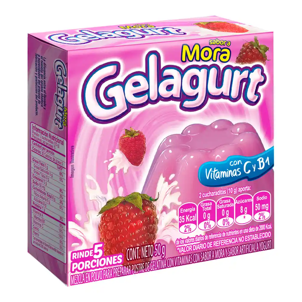 Gelagurt Gelatina en Polvo Sabor a Mora y con Yogurt 