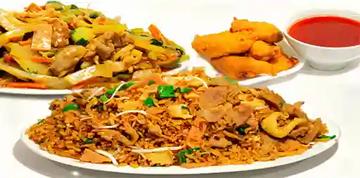 Arroz, Chop Suey y Pollo Agridulce