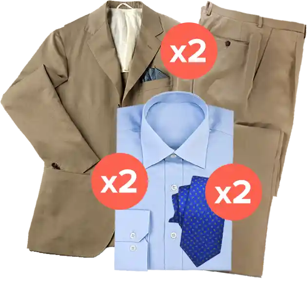 2 trajes (2 piezas) + 2 camisas + 2 corbatas