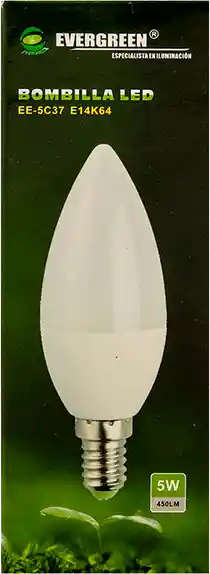 Evergreen Bombillo Led 5W Luz Blanca Tipo Vela E14