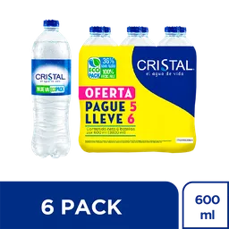 Agua Cristal Pague 5 lleve 6 Pet x 600 mL