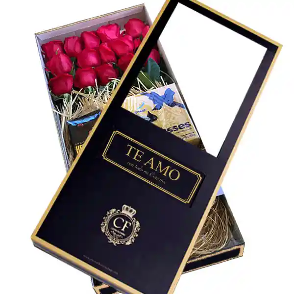 Passion 18 Rosas Con Chocolates Caja Negra