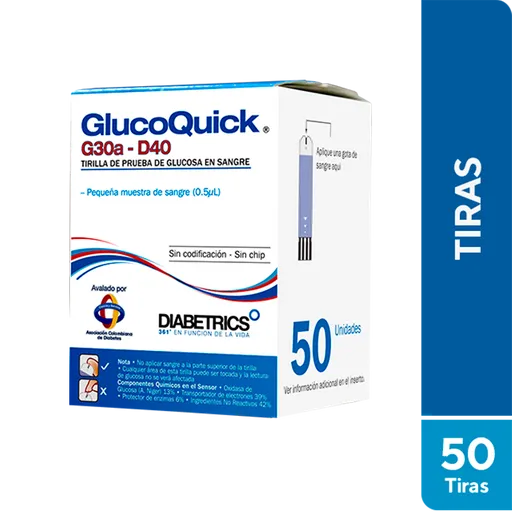 Glucoquick Tirilla de Prueba de Glucosa en Sangre G30a - D40