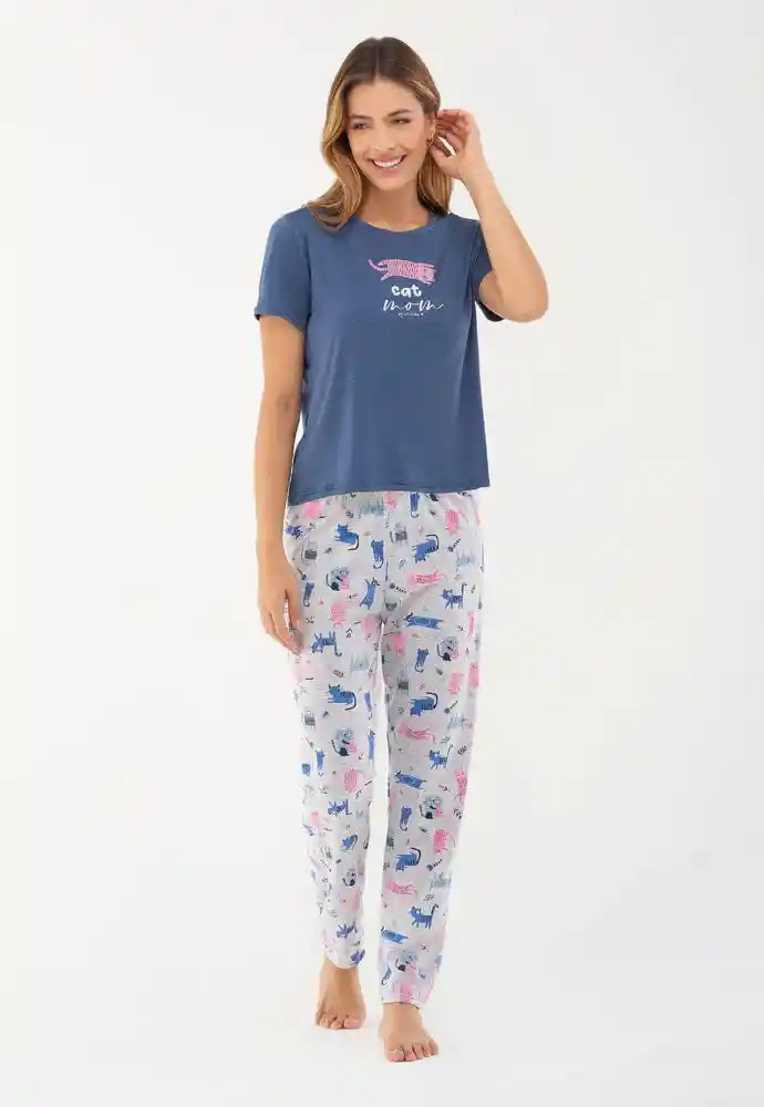 Pijama Pantalón Full Estampado M/c L-azul