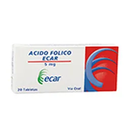 Ecar Acido Folico Ltda 5 Mg 20 Tabletas Ec