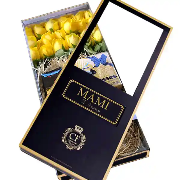 Canaria 18 Rosas Con Chocolates Caja Negra
