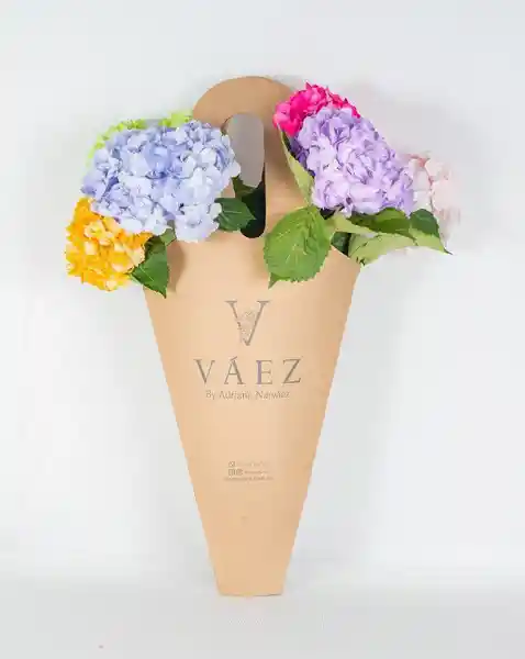 Bolsa sonrisa con hortensias colores variados