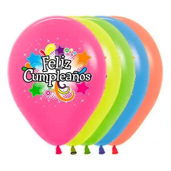 Globos R12 Impresos Feliz Cumplea–os Neon N Surtidos X 12 Sempe