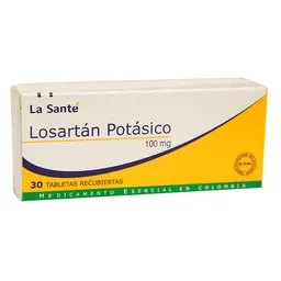 Losartan Potasico 100 Mg 30 Tbs