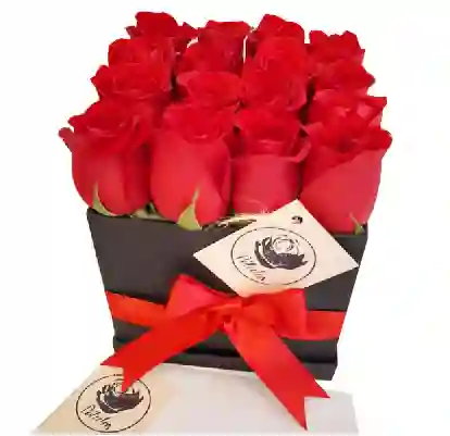 Caja negra 16 rosas rojas