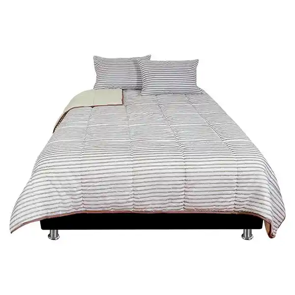 Kamuchy Cubrelecho Comforter Doble Ovejero Rayas Taupe