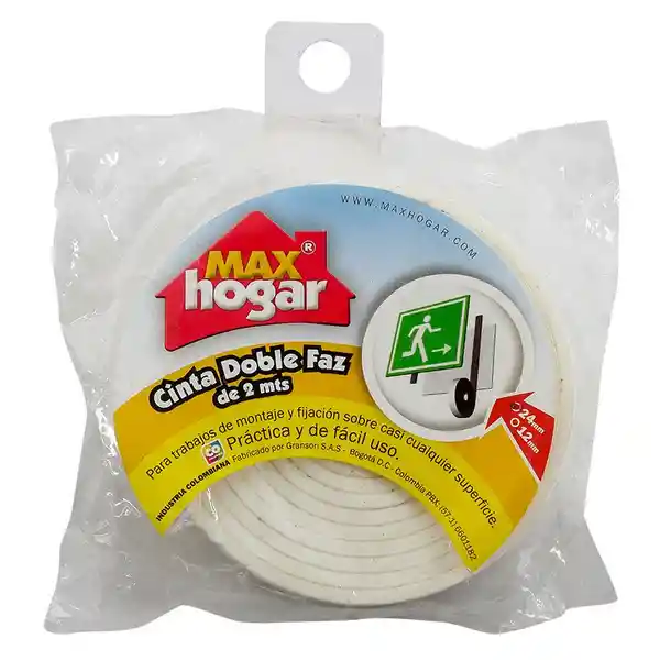 Max Hogar Cinta Doble Faz Blanco 24 mm / 2 M