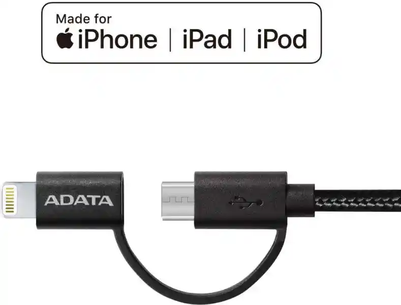 Adata Cable 2 En 1 Lightning Micro Usb Y Iphone Negro 2 Metros