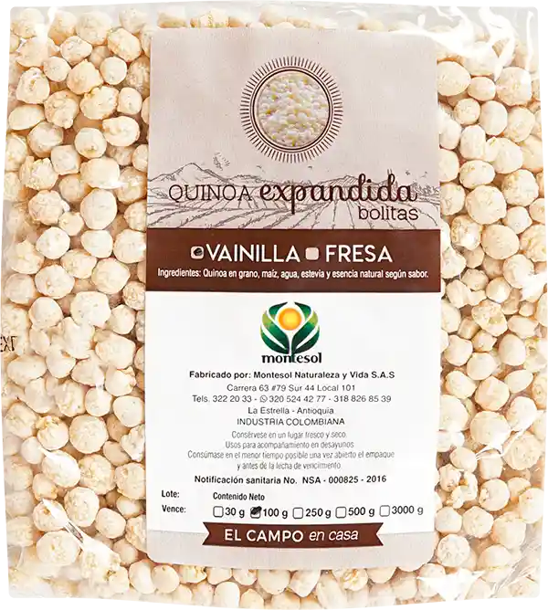 Quinua Organica Expandida Montesol Vainilla 100 g