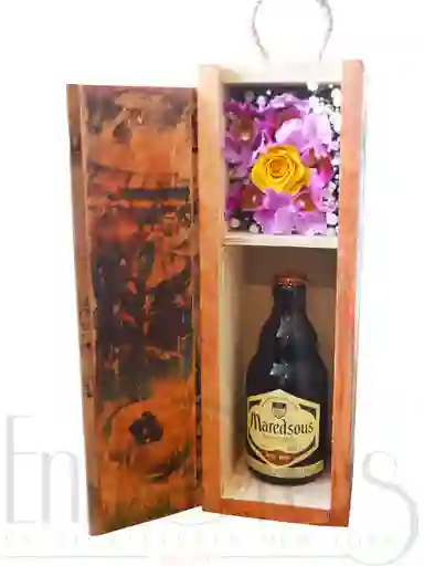Regalo De Flores Y Vino Con Estuche En Madera.