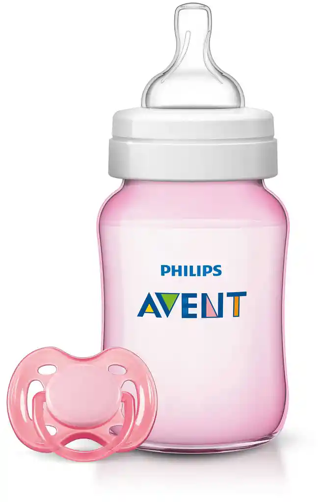 Avent Set De Regalo Con Tetero Y Chupete Color Rosado 2 U