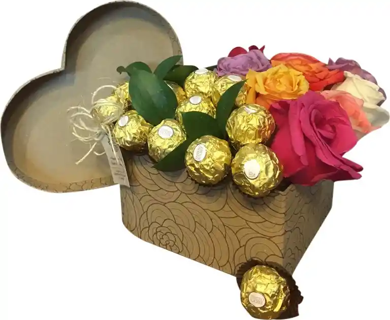 Caja corazón y ferreros