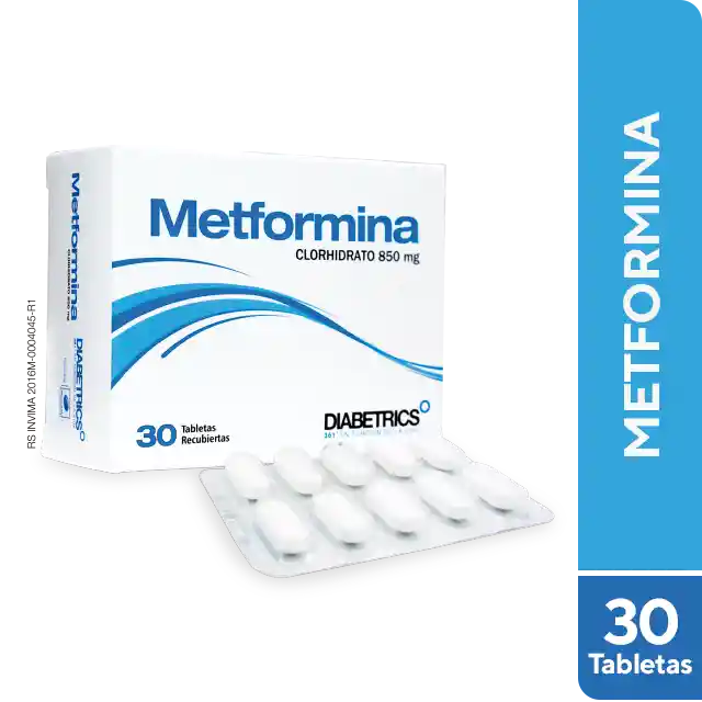 Metformina Diabetrics Healthcare 850 Mg 30 Tabletas Pc