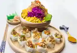 Sushi o bowl chalaca + gyosa + bebida