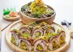 Sushi o bowl niku + gyosa + bebida