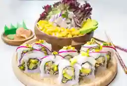 Sushi o bowl inka + gyosa + bebida