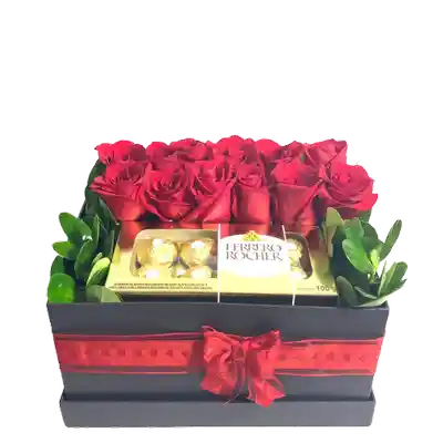 Caja Con 12 Flores y 8 Chocolates