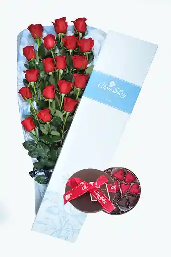 Rosas Rojas X 15 En Caja + Chocolates Don Eloy