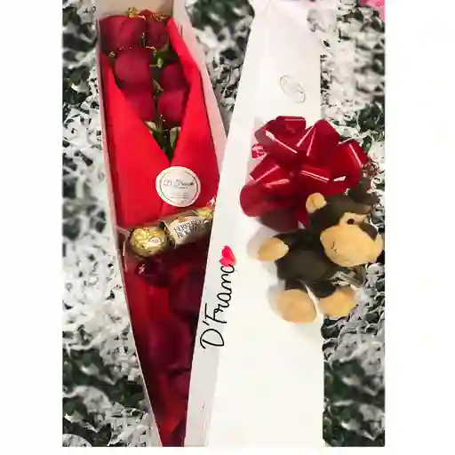Caja de rosas Valentine`s con Peluche