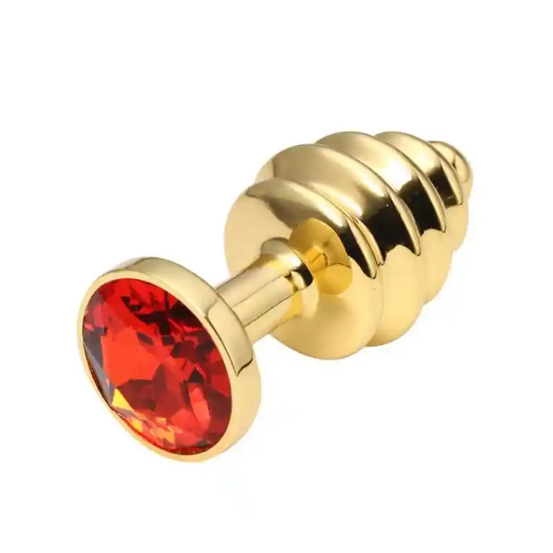 Plug Anal Metálico en Forma de Anillos Peq Dorado con Gema Roja 