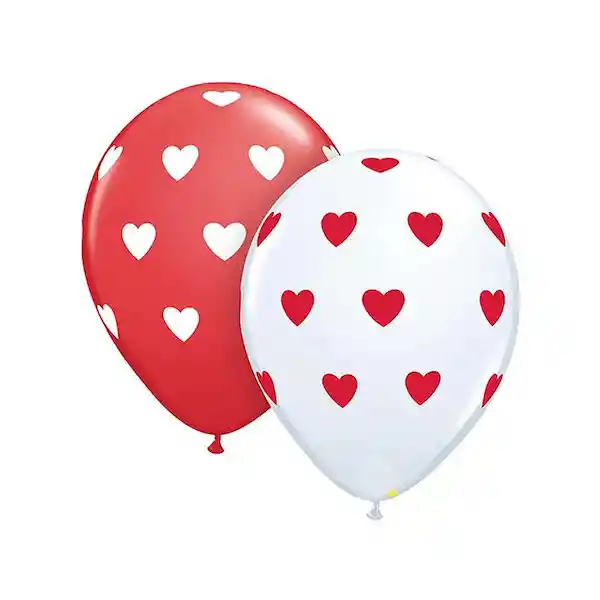 Festipop Globos Rojos Y Blancos Con Corazones x 12 Unidades