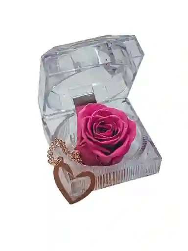 Cofre de rosa preservada morada con collar de corazón