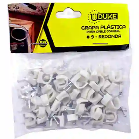 Grapa Muro Plastica 9 Redonda Para Cable Coaxial X 50 Pcs Ud