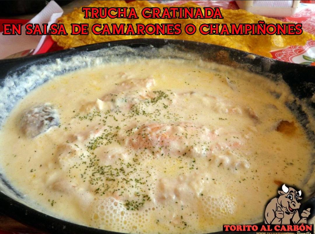 Trucha Gratinada en Salsa de Camarón