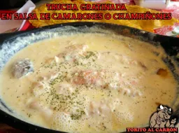 Trucha Gratinada en Salsa de Camarón