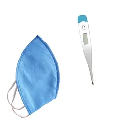 Tapabocas Kit 12 Cambrel Azul + Termometro Digital Azul