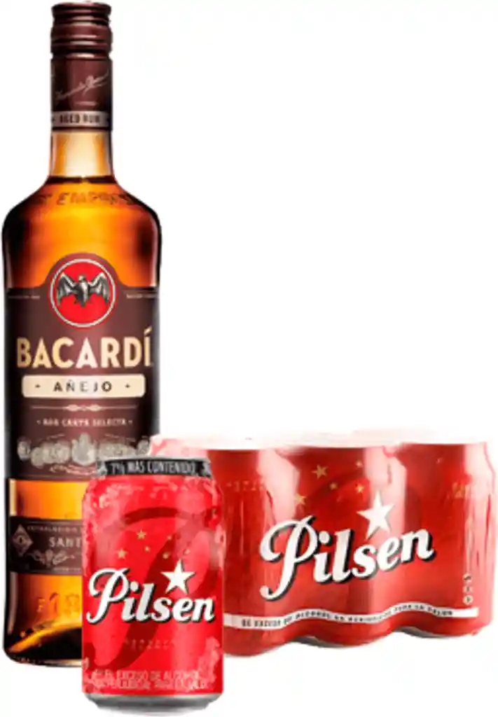 Bacardi Ron Añejo X 750 Ml + Six Pack Pilsen Roja