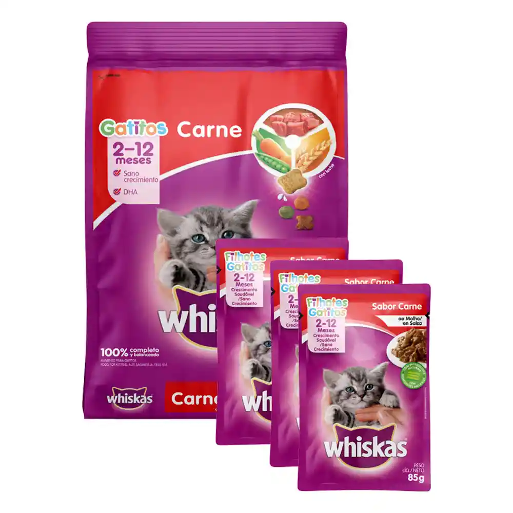 Whiskas Kit Gatitos Carne Ar1.4Kg+Pou Gati Car85Gr