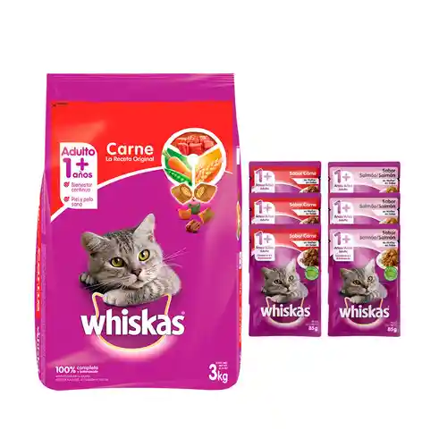 Whiskas Kit  Carne Ori Ar3Kg+Whi Pou Car/Sal85G3C/U