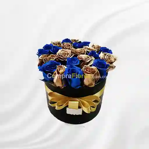 Cilindro de Rosas Azules y Doradas