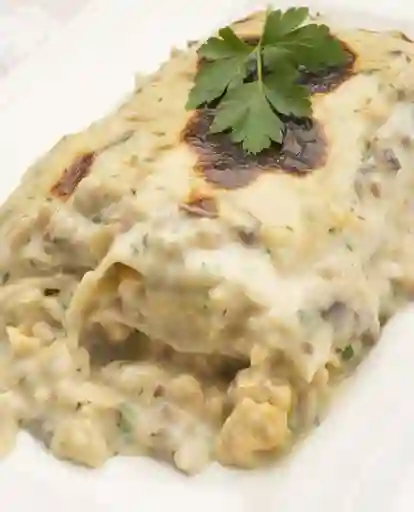Lasgna de pollo con champiñones