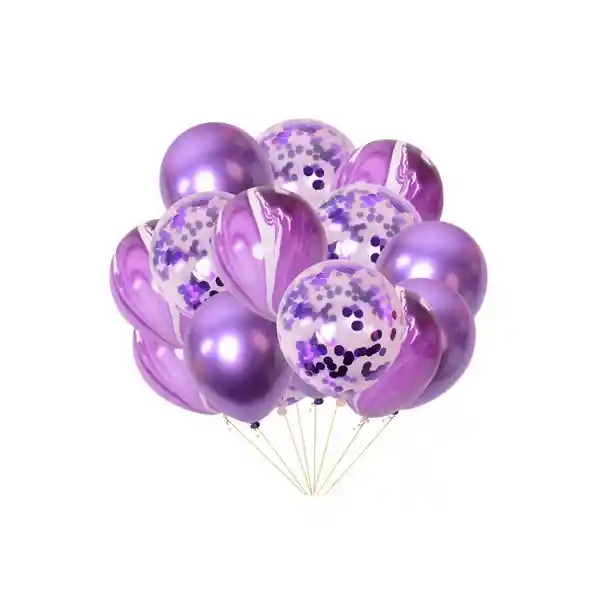 10 globos confeti  y degrade color morado  R12