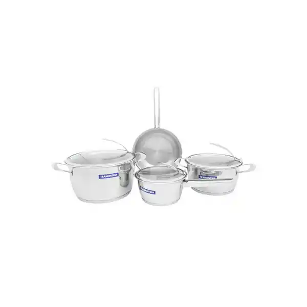 Bateria Traontina 7Pzs Tapa Vidrio En Acero  Inox Idable Ventura 