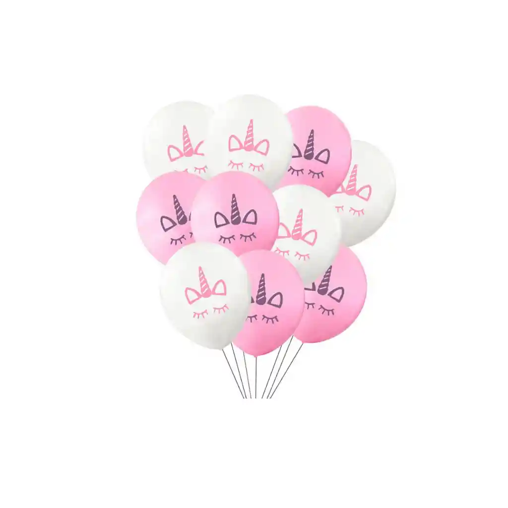 10 Globos látex  con motivo de unicornio 