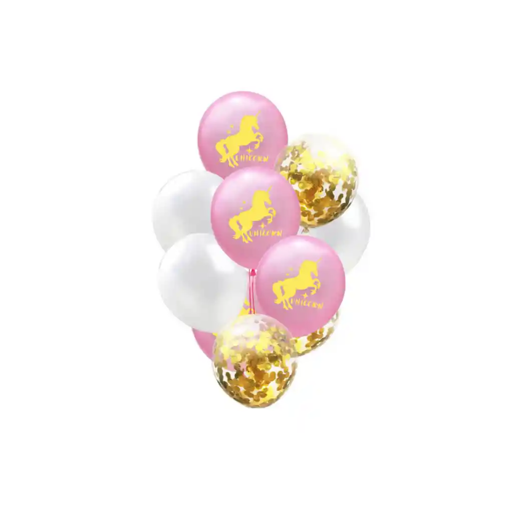 10 Globos unicornio rosa confeti dorado